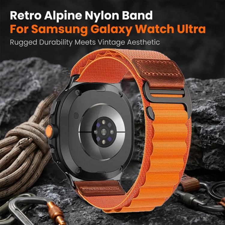 Retro Vegan Leather Label Alpine Nylon Loop Watch Band, For Samsung Galaxy Watch8 / Watch8 Classic