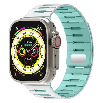 Horizontal Stripes Two Color Magnetic Silicone Watch Band, For Apple Watch 46mm / 49mm / 45mm / 44mm