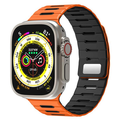 Horizontal Stripes Two Color Magnetic Silicone Watch Band, For Apple Watch 46mm / 49mm / 45mm / 44mm