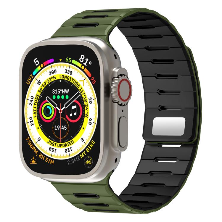 Horizontal Stripes Two Color Magnetic Silicone Watch Band, For Apple Watch 46mm / 49mm / 45mm / 44mm