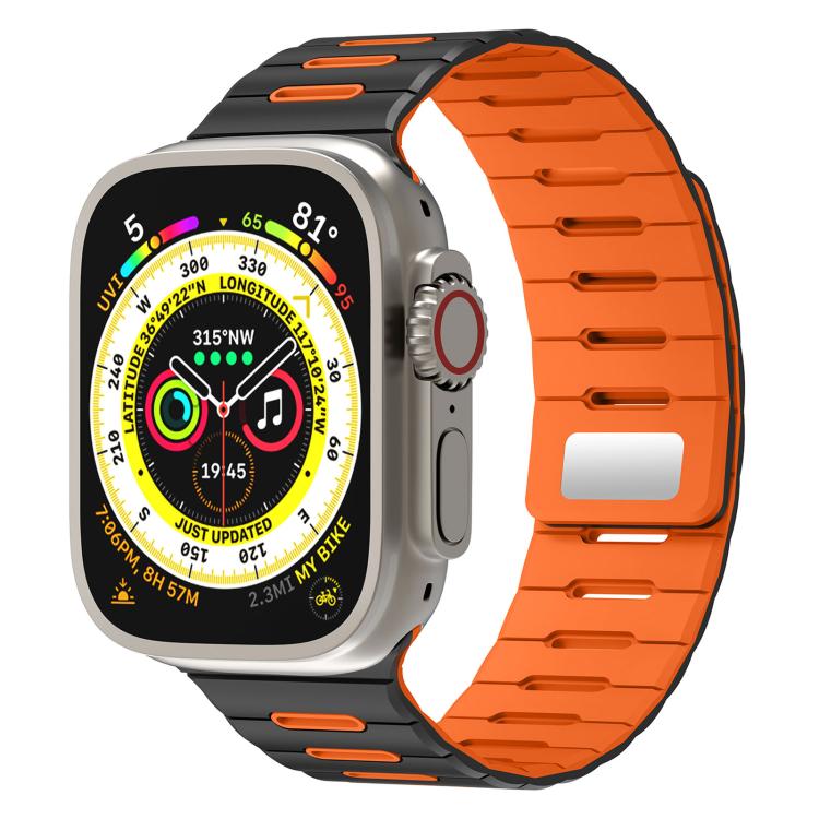 Horizontal Stripes Two Color Magnetic Silicone Watch Band, For Apple Watch 46mm / 49mm / 45mm / 44mm