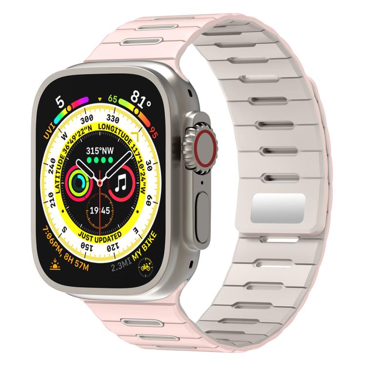 Horizontal Stripes Two Color Magnetic Silicone Watch Band, For Apple Watch 46mm / 49mm / 45mm / 44mm
