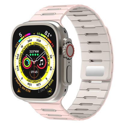 Horizontal Stripes Two Color Magnetic Silicone Watch Band, For Apple Watch 46mm / 49mm / 45mm / 44mm