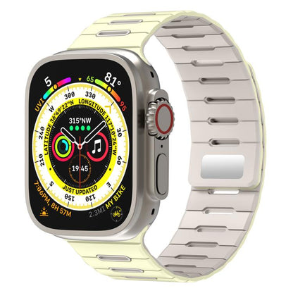 Horizontal Stripes Two Color Magnetic Silicone Watch Band, For Apple Watch 46mm / 49mm / 45mm / 44mm