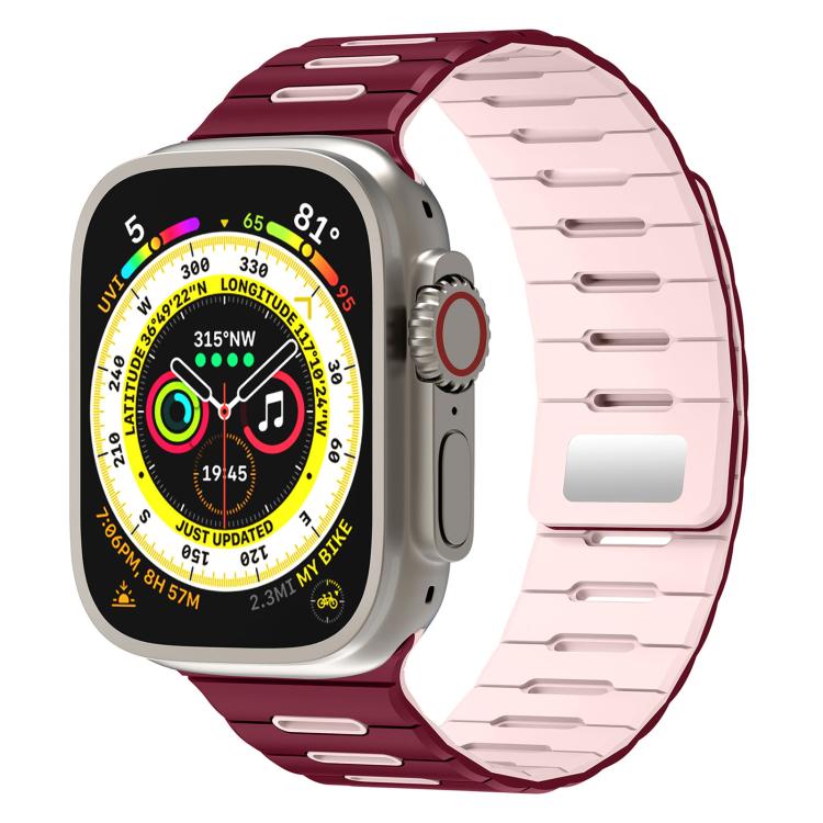 Horizontal Stripes Two Color Magnetic Silicone Watch Band, For Apple Watch 46mm / 49mm / 45mm / 44mm