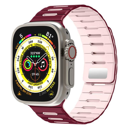 Horizontal Stripes Two Color Magnetic Silicone Watch Band, For Apple Watch 46mm / 49mm / 45mm / 44mm
