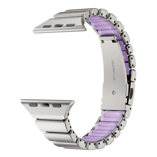 One Bead Waist Stainless Steel Folding Clasp Silicone Magnetic Watch Band, For Apple Watch 42mm / 41mm / 40mm / 38mm