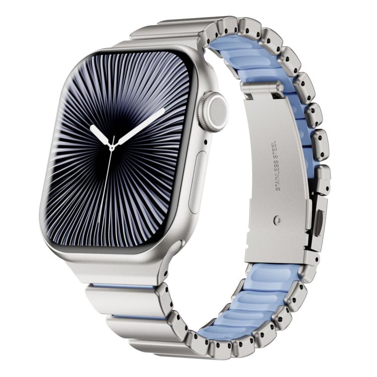 One Bead Waist Stainless Steel Folding Clasp Silicone Magnetic Watch Band, For Apple Watch 42mm / 41mm / 40mm / 38mm