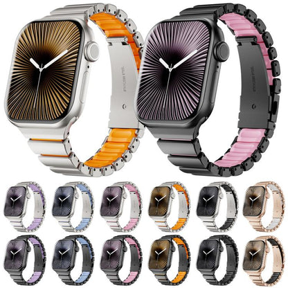 One Bead Waist Stainless Steel Folding Clasp Silicone Magnetic Watch Band, For Apple Watch 42mm / 41mm / 40mm / 38mm