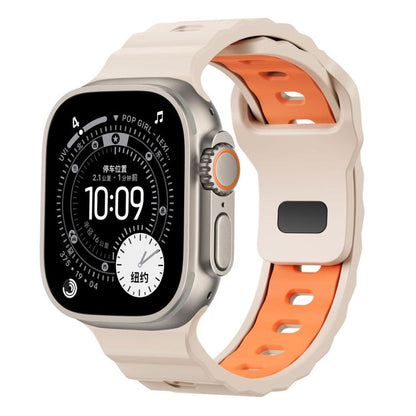 Wave Texture Reverse Buckle Two Color Silicone Watch Band, For Apple Watch 46mm / 49mm / 45mm / 44mm