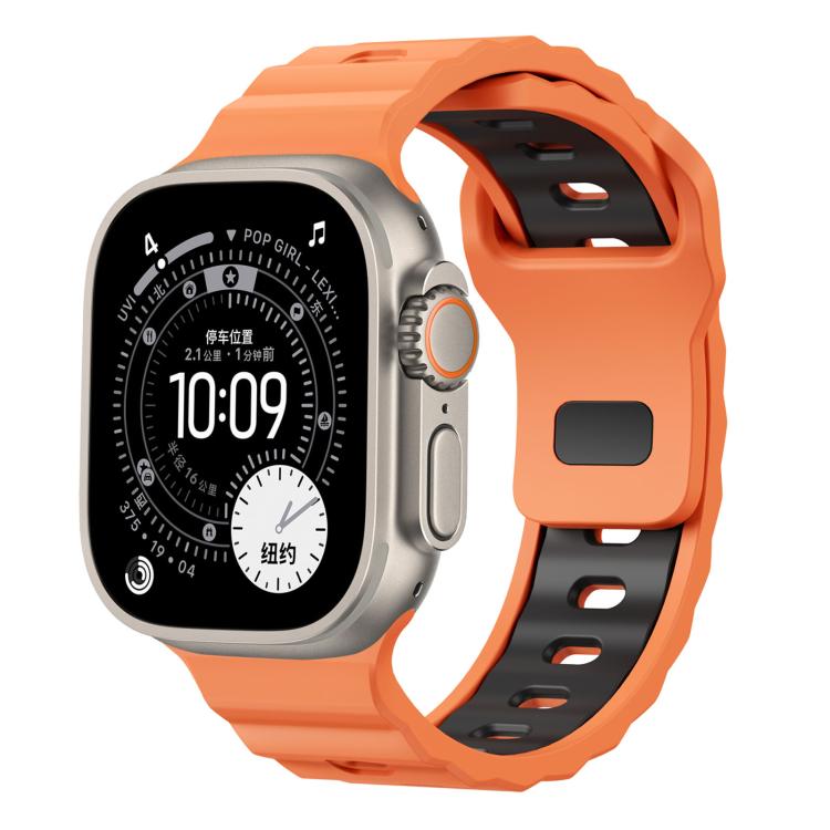 Wave Texture Reverse Buckle Two Color Silicone Watch Band, For Apple Watch 46mm / 49mm / 45mm / 44mm