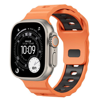 Wave Texture Reverse Buckle Two Color Silicone Watch Band, For Apple Watch 46mm / 49mm / 45mm / 44mm