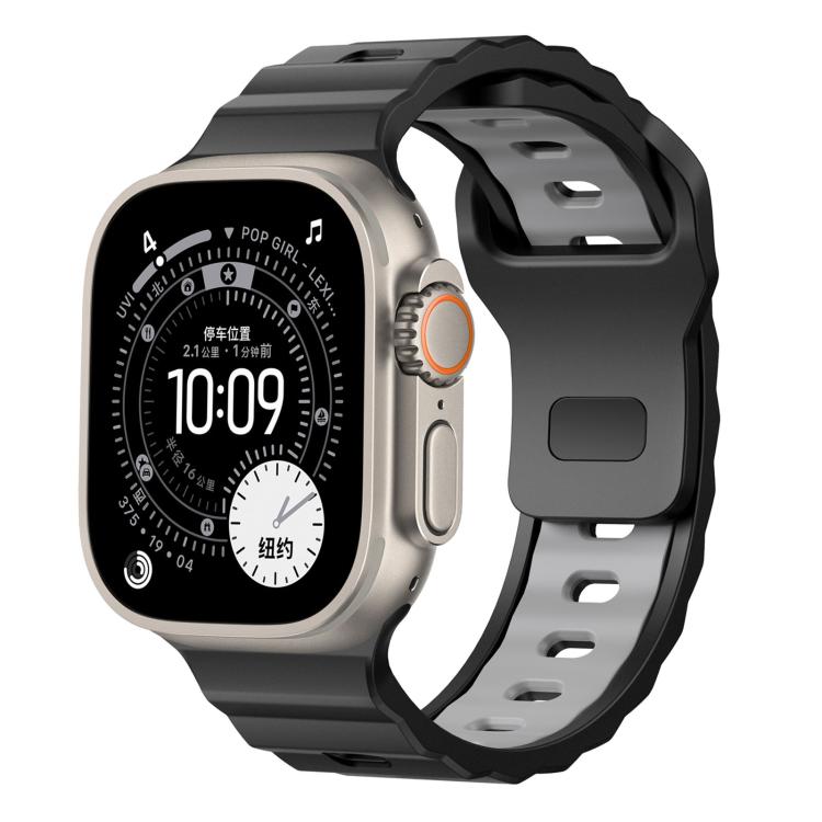 Wave Texture Reverse Buckle Two Color Silicone Watch Band, For Apple Watch 46mm / 49mm / 45mm / 44mm
