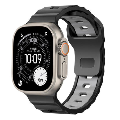 Wave Texture Reverse Buckle Two Color Silicone Watch Band, For Apple Watch 46mm / 49mm / 45mm / 44mm