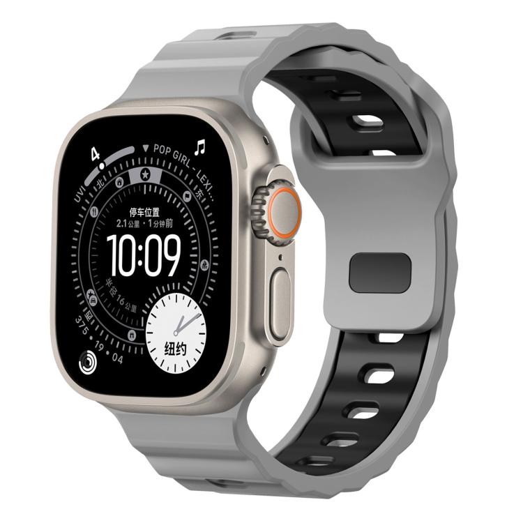 Wave Texture Reverse Buckle Two Color Silicone Watch Band, For Apple Watch 46mm / 49mm / 45mm / 44mm