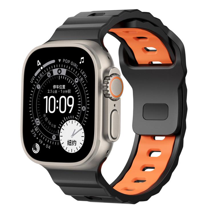 Wave Texture Reverse Buckle Two Color Silicone Watch Band, For Apple Watch 46mm / 49mm / 45mm / 44mm