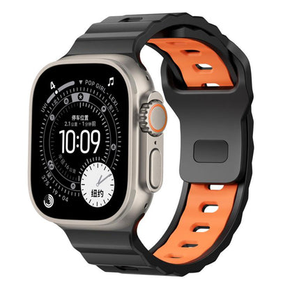 Wave Texture Reverse Buckle Two Color Silicone Watch Band, For Apple Watch 46mm / 49mm / 45mm / 44mm