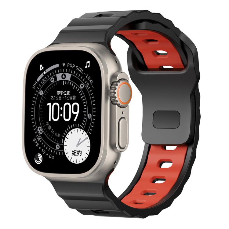 Wave Texture Reverse Buckle Two Color Silicone Watch Band, For Apple Watch 46mm / 49mm / 45mm / 44mm
