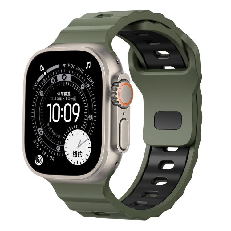 Wave Texture Reverse Buckle Two Color Silicone Watch Band, For Apple Watch 46mm / 49mm / 45mm / 44mm
