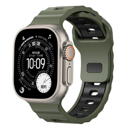 Wave Texture Reverse Buckle Two Color Silicone Watch Band, For Apple Watch 46mm / 49mm / 45mm / 44mm