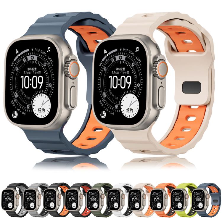 Wave Texture Reverse Buckle Two Color Silicone Watch Band, For Apple Watch 46mm / 49mm / 45mm / 44mm
