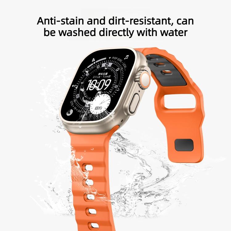 Wave Texture Reverse Buckle Two Color Silicone Watch Band, For Apple Watch 46mm / 49mm / 45mm / 44mm