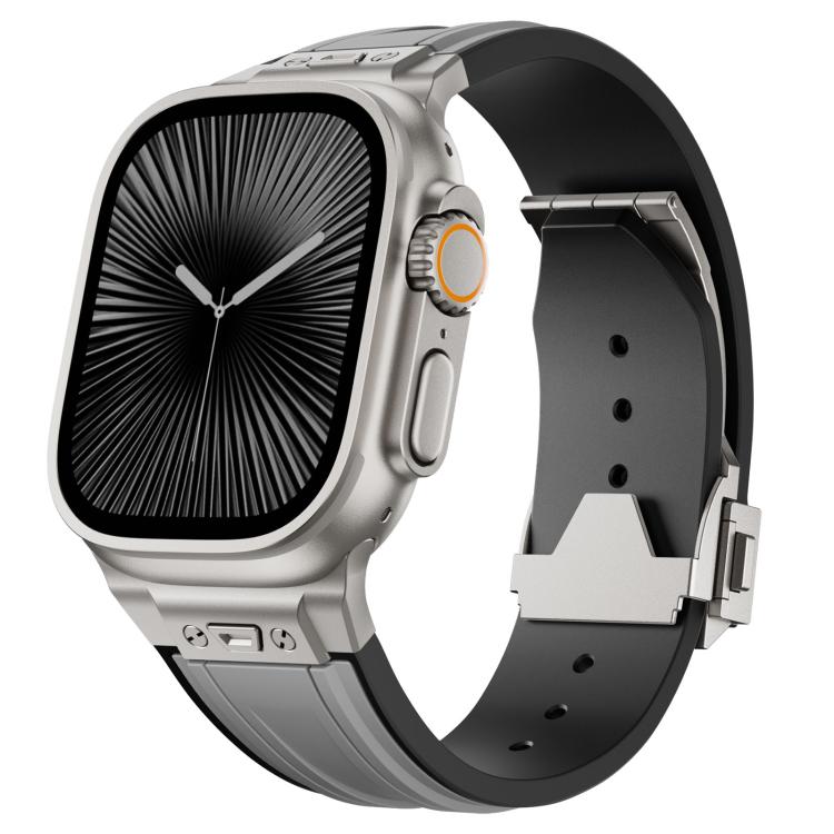 I-shaped Nail Folding Buckle Two Color Silicone Watch Band, For Apple Watch 46mm / 49mm / 45mm / 44mm