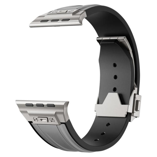 I-shaped Nail Folding Buckle Two Color Silicone Watch Band, For Apple Watch 46mm / 49mm / 45mm / 44mm