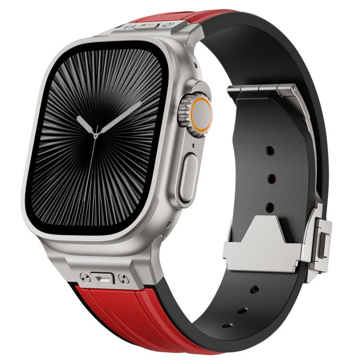 I-shaped Nail Folding Buckle Two Color Silicone Watch Band, For Apple Watch 46mm / 49mm / 45mm / 44mm