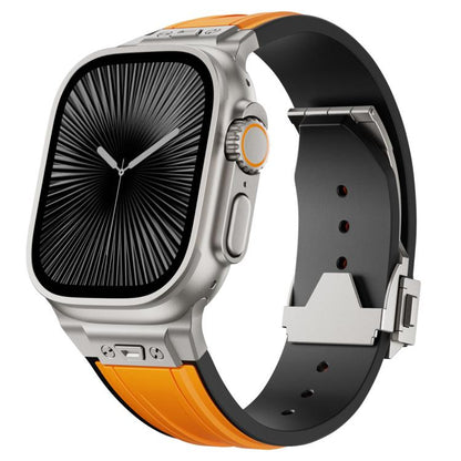 I-shaped Nail Folding Buckle Two Color Silicone Watch Band, For Apple Watch 46mm / 49mm / 45mm / 44mm