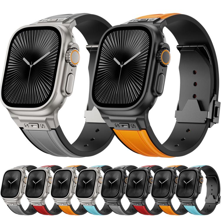 I-shaped Nail Folding Buckle Two Color Silicone Watch Band, For Apple Watch 46mm / 49mm / 45mm / 44mm