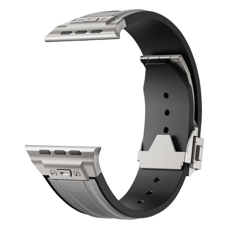 Straight Shaped Nail Folding Buckle Two Color Silicone Watch Band, For Apple Watch 46mm / 49mm / 45mm / 44mm