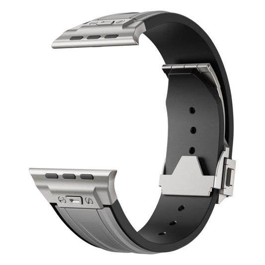 Straight Shaped Nail Folding Buckle Two Color Silicone Watch Band, For Apple Watch 46mm / 49mm / 45mm / 44mm