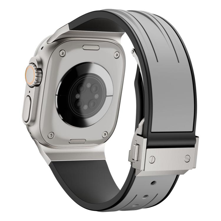 Straight Shaped Nail Folding Buckle Two Color Silicone Watch Band, For Apple Watch 46mm / 49mm / 45mm / 44mm