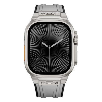Straight Shaped Nail Folding Buckle Two Color Silicone Watch Band, For Apple Watch 46mm / 49mm / 45mm / 44mm