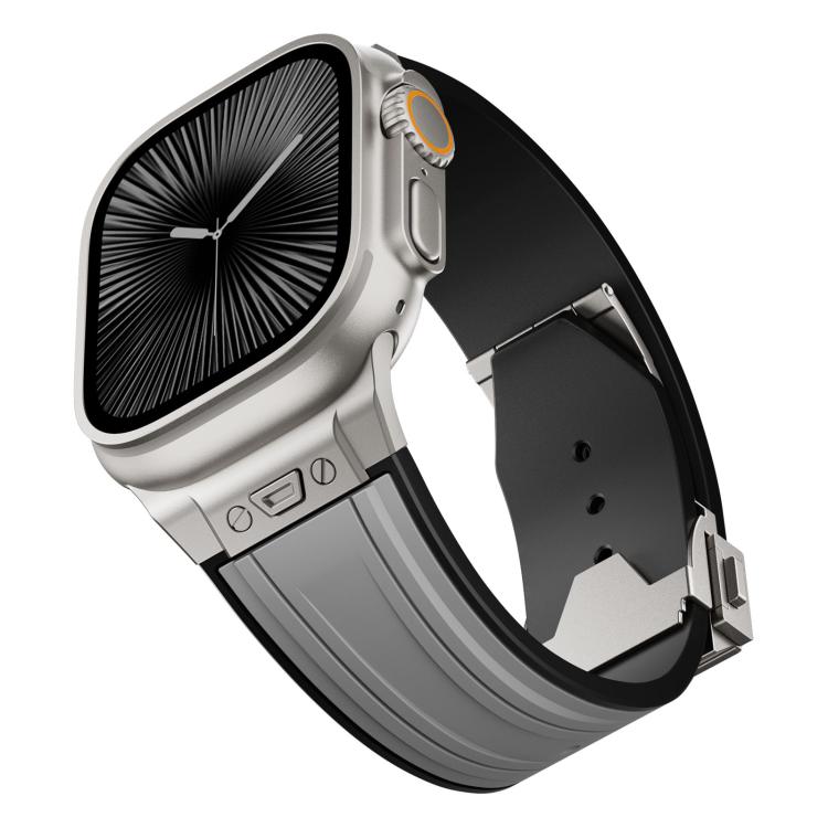 Straight Shaped Nail Folding Buckle Two Color Silicone Watch Band, For Apple Watch 46mm / 49mm / 45mm / 44mm