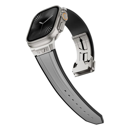 Straight Shaped Nail Folding Buckle Two Color Silicone Watch Band, For Apple Watch 46mm / 49mm / 45mm / 44mm