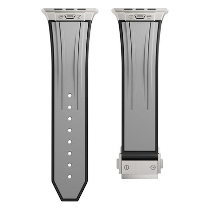 Straight Shaped Nail Folding Buckle Two Color Silicone Watch Band, For Apple Watch 46mm / 49mm / 45mm / 44mm