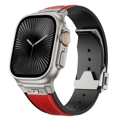 Straight Shaped Nail Folding Buckle Two Color Silicone Watch Band, For Apple Watch 46mm / 49mm / 45mm / 44mm