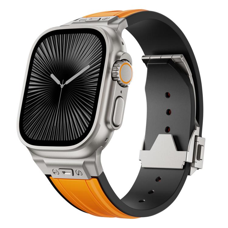 Straight Shaped Nail Folding Buckle Two Color Silicone Watch Band, For Apple Watch 46mm / 49mm / 45mm / 44mm