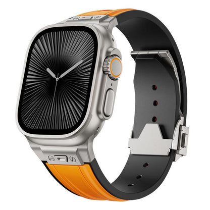 Straight Shaped Nail Folding Buckle Two Color Silicone Watch Band, For Apple Watch 46mm / 49mm / 45mm / 44mm