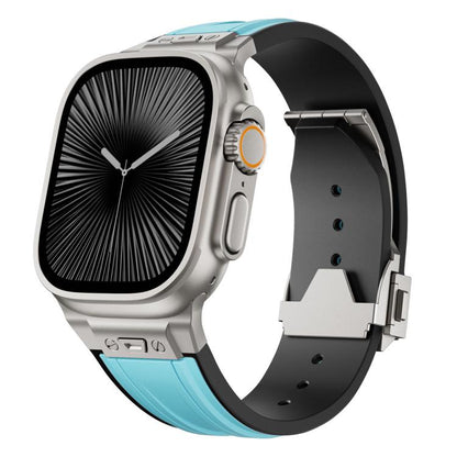 Straight Shaped Nail Folding Buckle Two Color Silicone Watch Band, For Apple Watch 46mm / 49mm / 45mm / 44mm