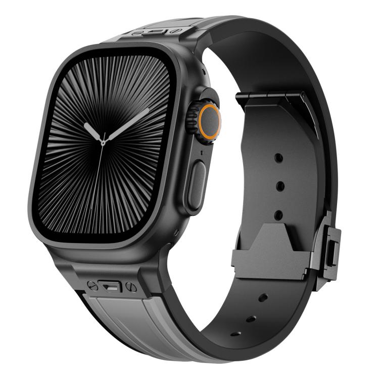 Straight Shaped Nail Folding Buckle Two Color Silicone Watch Band, For Apple Watch 46mm / 49mm / 45mm / 44mm