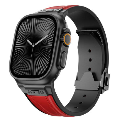 Straight Shaped Nail Folding Buckle Two Color Silicone Watch Band, For Apple Watch 46mm / 49mm / 45mm / 44mm