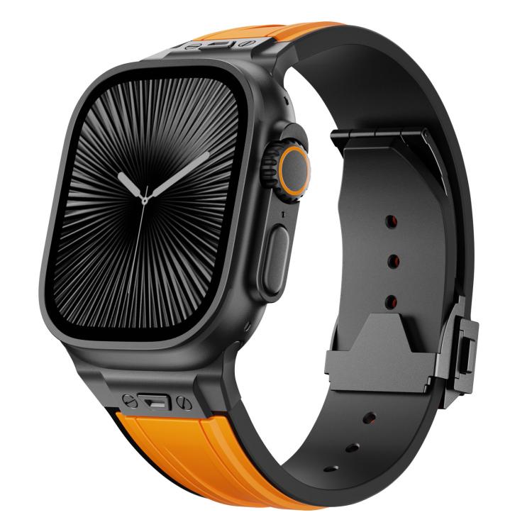 Straight Shaped Nail Folding Buckle Two Color Silicone Watch Band, For Apple Watch 46mm / 49mm / 45mm / 44mm