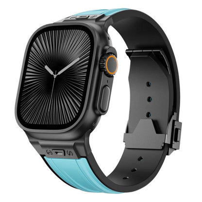 Straight Shaped Nail Folding Buckle Two Color Silicone Watch Band, For Apple Watch 46mm / 49mm / 45mm / 44mm