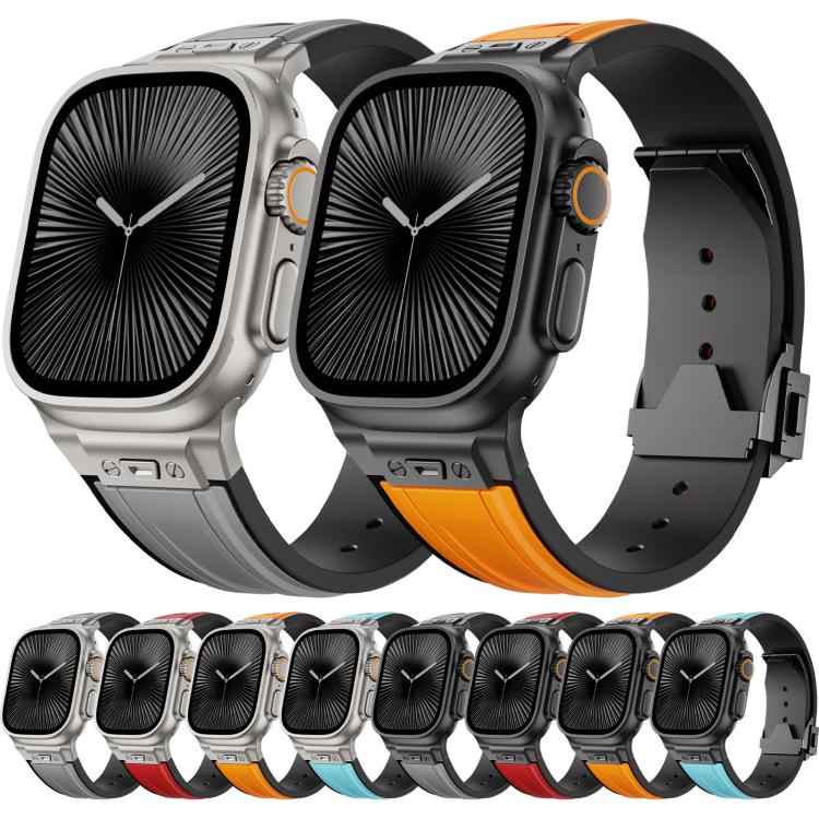 Straight Shaped Nail Folding Buckle Two Color Silicone Watch Band, For Apple Watch 46mm / 49mm / 45mm / 44mm