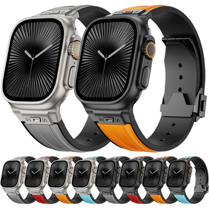 Straight Shaped Nail Folding Buckle Two Color Silicone Watch Band, For Apple Watch 46mm / 49mm / 45mm / 44mm