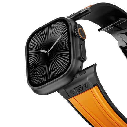 Straight Shaped Nail Folding Buckle Two Color Silicone Watch Band, For Apple Watch 46mm / 49mm / 45mm / 44mm