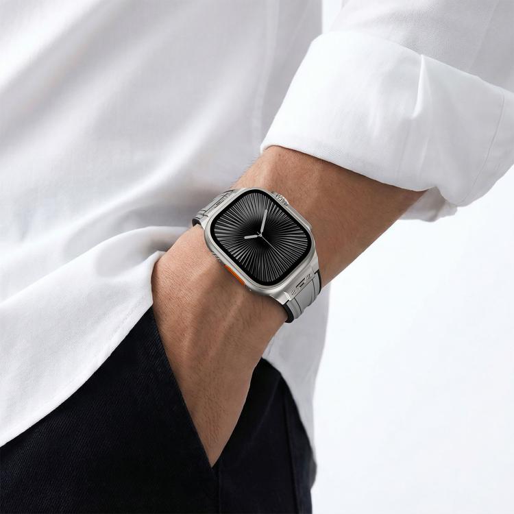 Straight Shaped Nail Folding Buckle Two Color Silicone Watch Band, For Apple Watch 46mm / 49mm / 45mm / 44mm